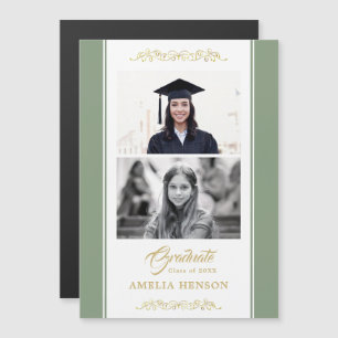 Invitación Magnética Adorno Dorado Elegante Graduación 2 Foto Magnética