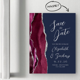 Invitación Magnética Agate Borgoña Plata Azul Marino Ahorra la Fecha de
