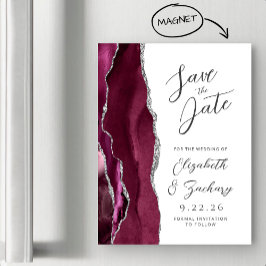 Invitación Magnética Agate Burgundy Silver Script Save the Date