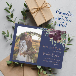 Invitación Magnética Ahorre la fecha de la boda floral de ciruela naval
