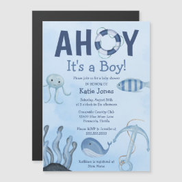 Invitación Magnética Ahoy es un Baby Shower costero de Boy Ocean Animal
