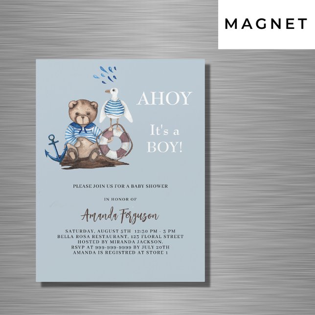 Invitación Magnética Ahoy Teddy Oso niño marinero lujo Baby Shower (Subido por el creador)