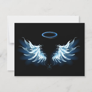 Invitación Magnética Alas del Ángel Azul brillante sobre fondo negro