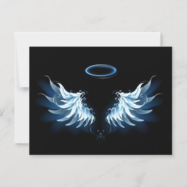 Invitación Magnética Alas del Ángel Azul brillante sobre fondo negro (Anverso)