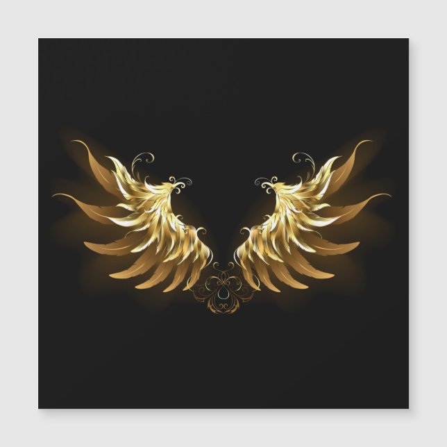 Invitación Magnética Alas del Ángel de Oro sobre fondo negro (Anverso)