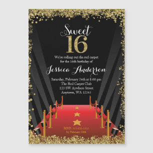 Invitación Magnética Alfombra roja Purpurina Hollywood dulce 16 cumplea