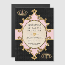 Invitación Magnética Alicia rosa y dorada en Baby Shower de maravillas