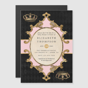 Invitación Magnética Alicia rosa y dorada en Baby Shower de maravillas