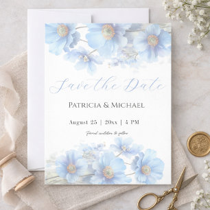 Invitación Magnética Amapola del Himalaya Suave Azul Floral Acuarela