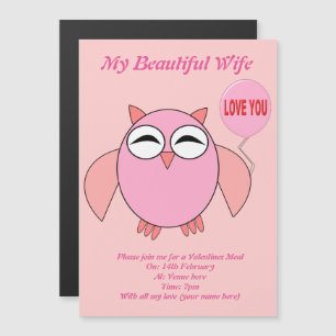 Invitación Magnética Amo Rosa Cute Invito Personalizado Búho