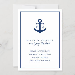 Invitación Magnética Ancla Monograma Azul Náutico de la Marina Salvar l