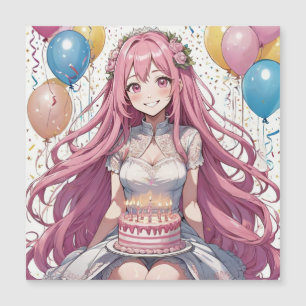 Invitación Magnética Anime Chica cumpleaños rosa