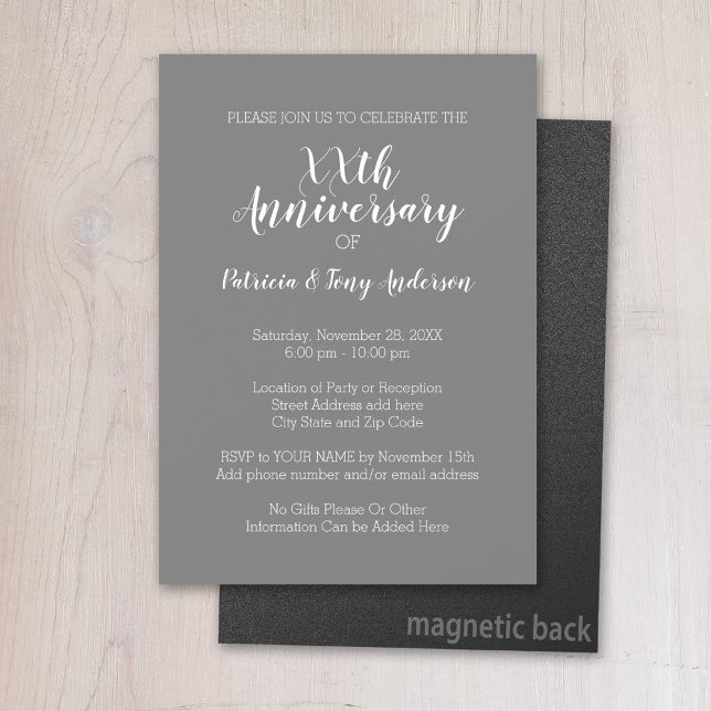 Invitación Magnética Aniversario de Boda - Fiesta Gris Blanco (Magnetic Invitation - Wedding Anniversary)