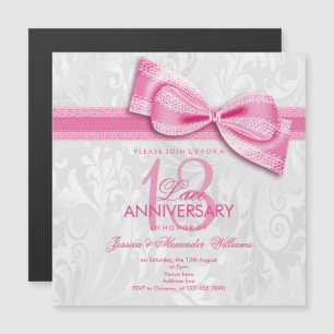 Invitación Magnética Aniversario de bodas de encaje número 13 con lazo