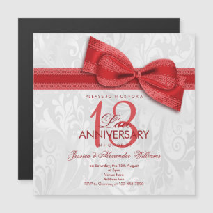 Invitación Magnética Aniversario de bodas de encaje número 13 con lazo