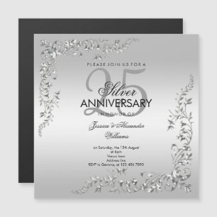 Invitación Magnética Aniversario de Bodas de Plata Estiloso