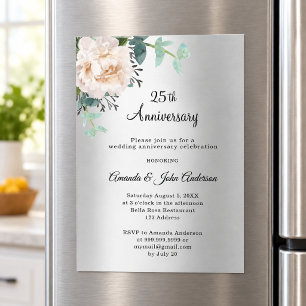 Invitación Magnética Aniversario de bodas de plata floral verde 25