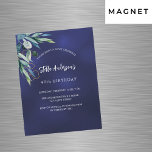 Invitación Magnética Aniversario de la exuberante vegetación azul marin<br><div class="desc">Un fondo azul marino,  decorado con vegetación. El color azul es desigual. Personalice y agregue su nombre y detalles del fiesta.</div>