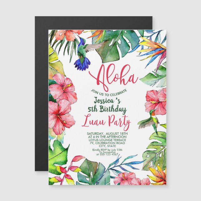 Invitación Magnética Aniversario de la floración tropical hawaiana Luau (Anverso/Reverso)