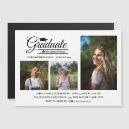 Invitación Magnética Anuncio de fiesta de graduación con 3 fotos modern