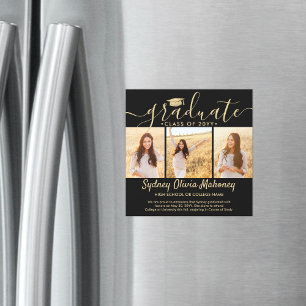 Invitación Magnética Anuncio de foto de graduación de oro negro magnéti