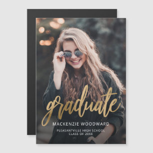 Invitación Magnética Anuncio de graduación magnético con guión Gold Pho
