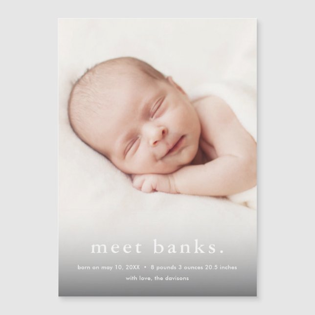 Invitación Magnética Anuncio de nacimiento de 3 fotos de bebé moderno (Anverso)