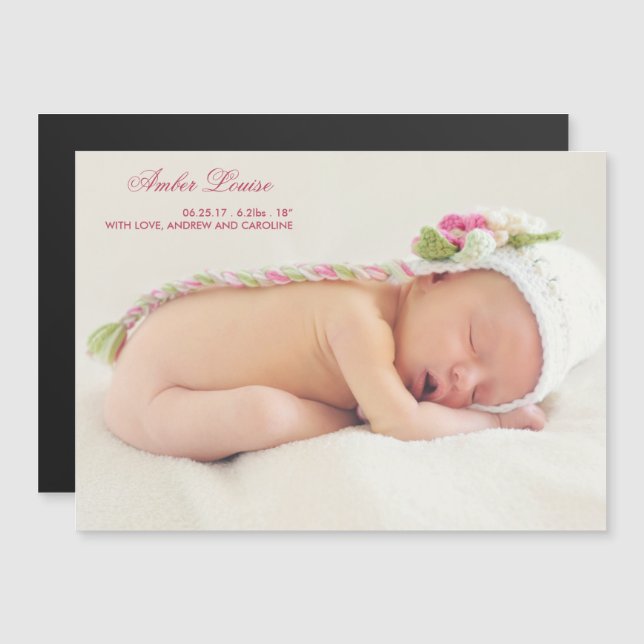Invitación Magnética Anuncio de nacimiento de foto personalizado para C (Anverso/Reverso)