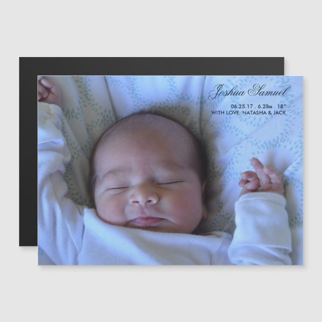 Invitación Magnética Anuncio de nacimiento de foto personalizado para n (Anverso/Reverso)