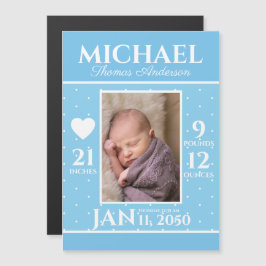 Invitación Magnética Anuncio de nacimiento de recién nacidos azules mod