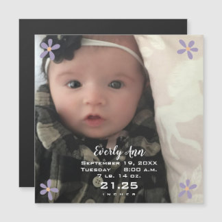 Invitación Magnética Anuncio de nacimiento magnético de Baby Girl Purpl