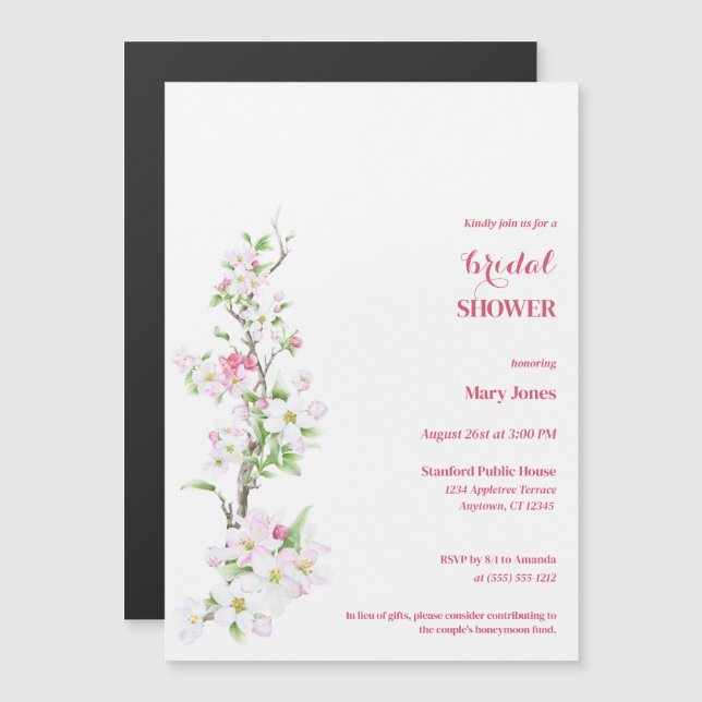 Invitación Magnética Apple Blossom Full Personalizable Bridal Shower (Anverso/Reverso)