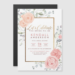 Invitación Magnética Aquarelle rosa lindo florece ducha de novias prima