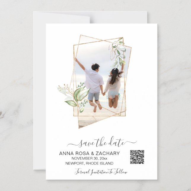 Invitación Magnética *~* AR6 BODA GUARDAR LA FECHA QR Gold - Sitio web (Anverso)