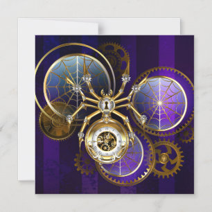 Invitación Magnética Araña Steampunk sobre fondo púrpura