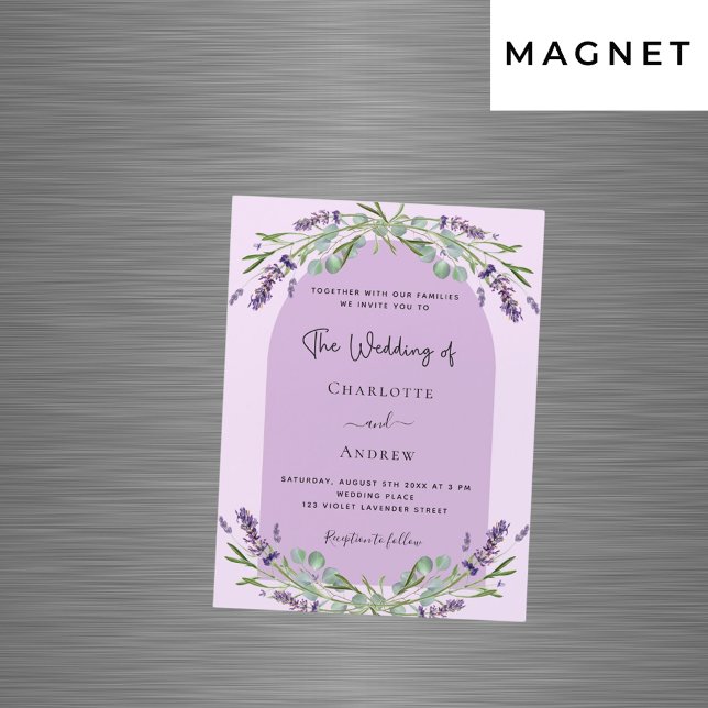 Invitación Magnética Arco violeta de lavanda verde rosa boda de lujo (Subido por el creador)