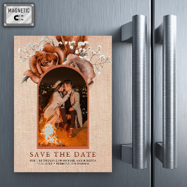 Invitación Magnética Arpillera Terracota Foto de Boda Save the Date