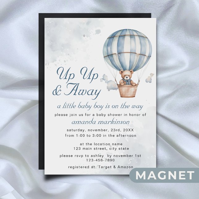 Invitación Magnética ¡Arriba y lejos! Teddy Bear Balloon Baby Shower (Subido por el creador)