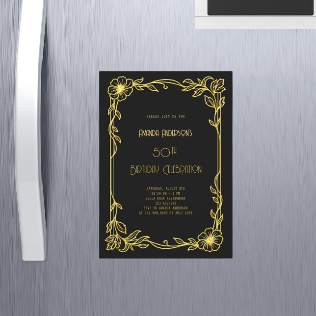 Invitación Magnética Art Deco Gatsby black gold birthday  (Subido por el creador)