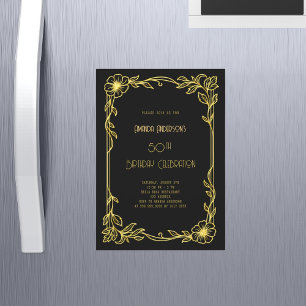 Invitación Magnética Art Deco Gatsby cumpleaños negro oro