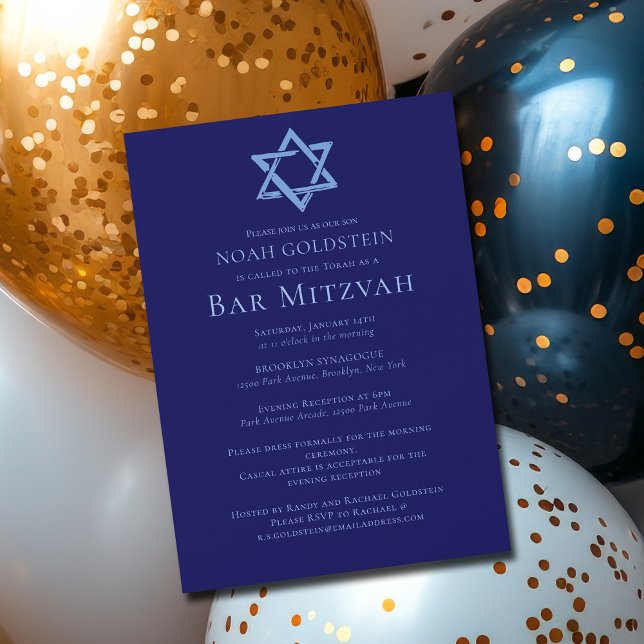 Invitación Magnética Arte Azul de Bar Mitzvah Estrella de David Artísti (Subido por el creador)
