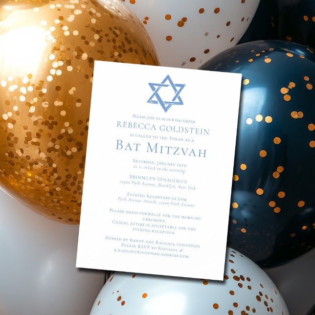 Invitación Magnética Arte de Bat Mitzvah Estrella de David Azul Fiesta (Subido por el creador)