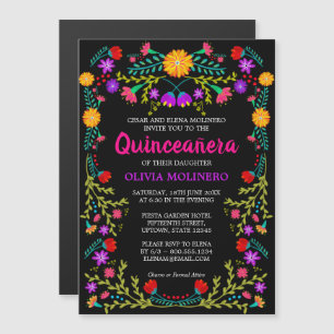 Invitación Magnética Arte Folclórico Mexicano Quinceañera Floral Colori