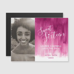Invitación Magnética Arte rojo rosa dulce dieciséis fotos salven la fec