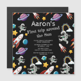 Invitación Magnética Astronauta espacial Black First Birthday Party