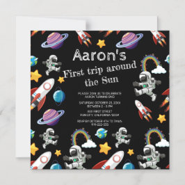 Invitación Magnética Astronauta espacial Black First Birthday Party