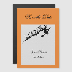 Invitación Magnética Asustada Witch Riding Broom Thunder_Cove Halloween