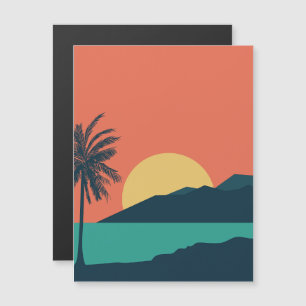 Invitación Magnética Atardecer de palmera, Isla, Arte abstracto boho
