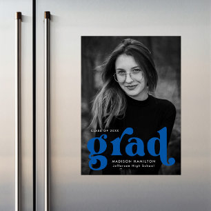 Invitación Magnética Audaz Graduación de fotografía de tipografía azul
