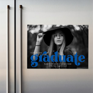 Invitación Magnética Audaz Graduación de fotografía de tipografía azul